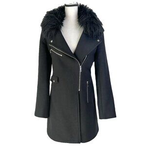 Zara Black Fitted Coat with Faux Fur Collar